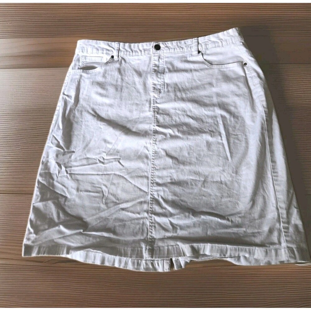 Laura Scott All White Skirt Knee Length Midi Straight Womens Size 16 Pockets